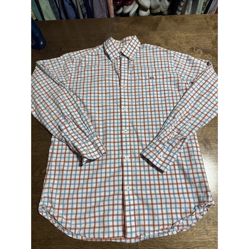 Fish Hippie‎ Tailored Fit Red White Plaid Long Sleeve Button Down Shirt Small